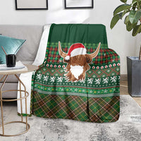 Scottish Christmas Blanket Highland Cattle-Xmas Tartan Stripes Style Green Color - Wonder Print Shop