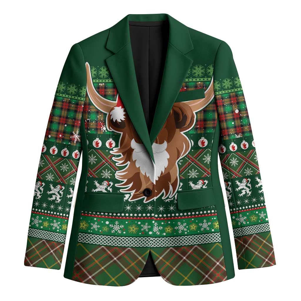 Scottish Christmas Blazer Highland Cattle-Xmas Tartan Stripes Style Green Color - Wonder Print Shop