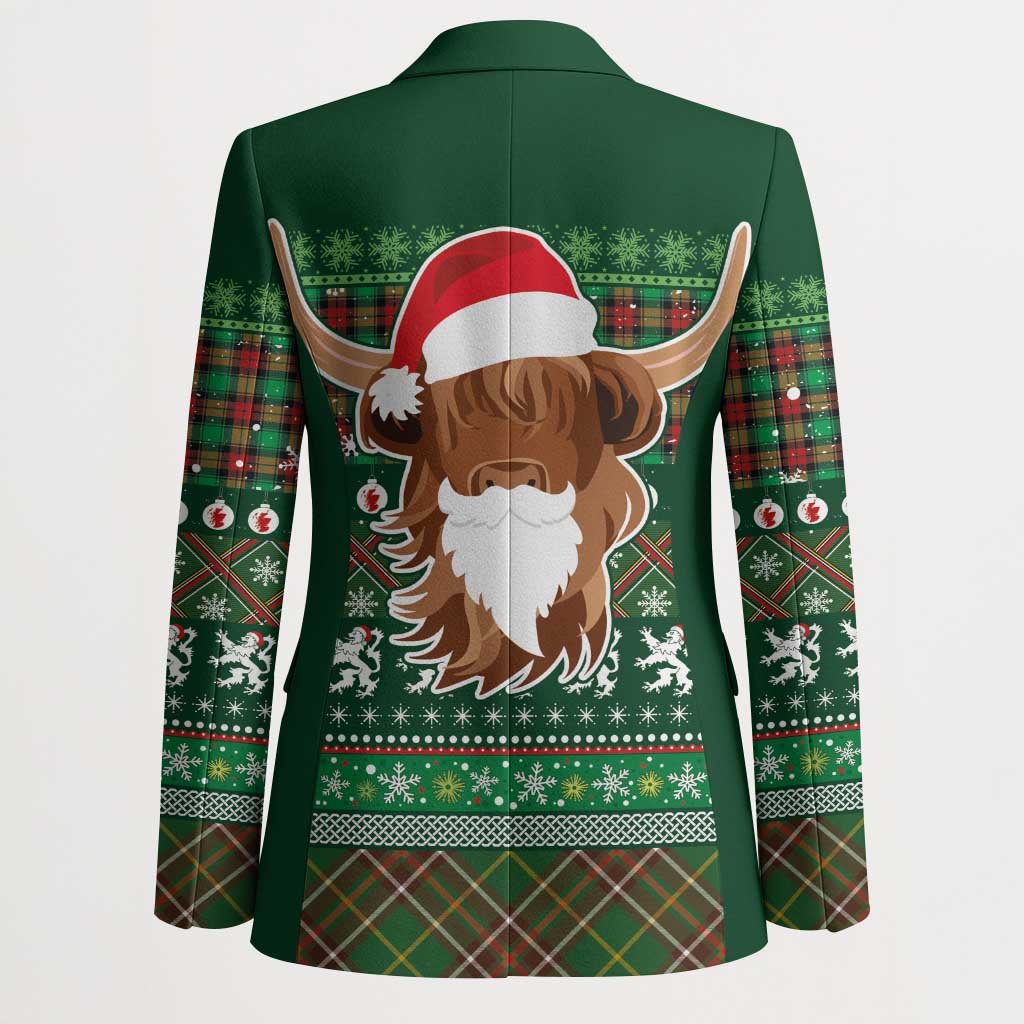 Scottish Christmas Blazer Highland Cattle-Xmas Tartan Stripes Style Green Color - Wonder Print Shop