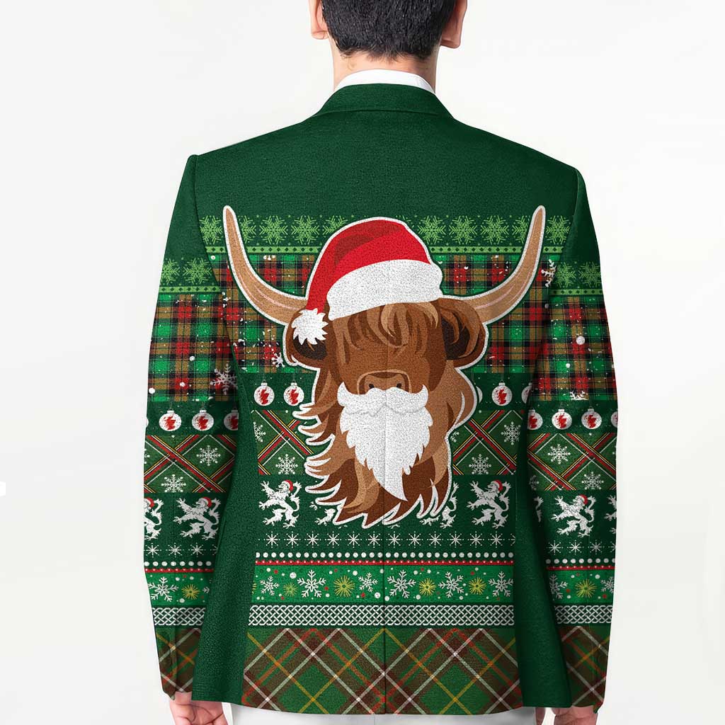 Scottish Christmas Blazer Highland Cattle-Xmas Tartan Stripes Style Green Color - Wonder Print Shop