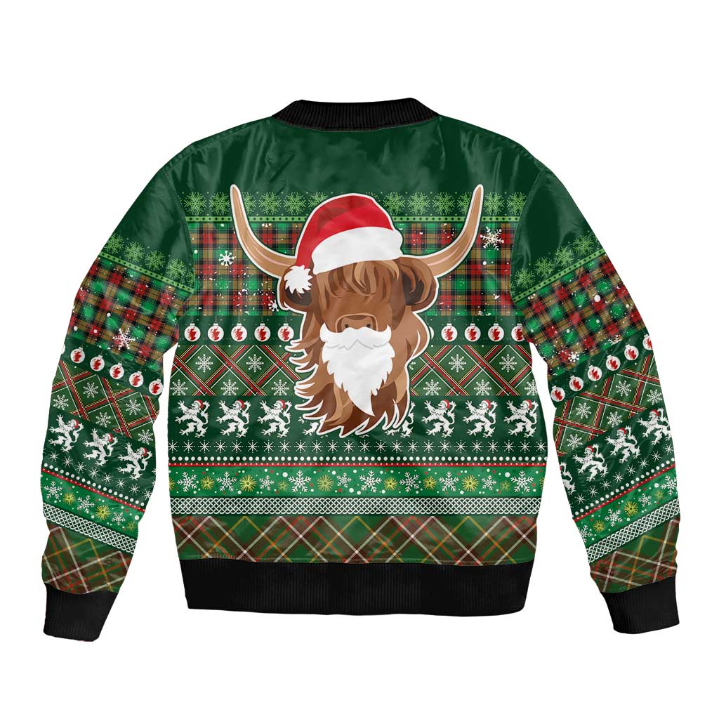 Scottish Christmas Bomber Jacket Highland Cattle-Xmas Tartan Stripes Style Green Color - Wonder Print Shop