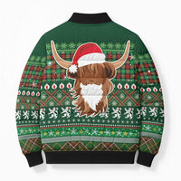 Scottish Christmas Bomber Puffer Jacket Highland Cattle-Xmas Tartan Stripes Style Green Color - Wonder Print Shop