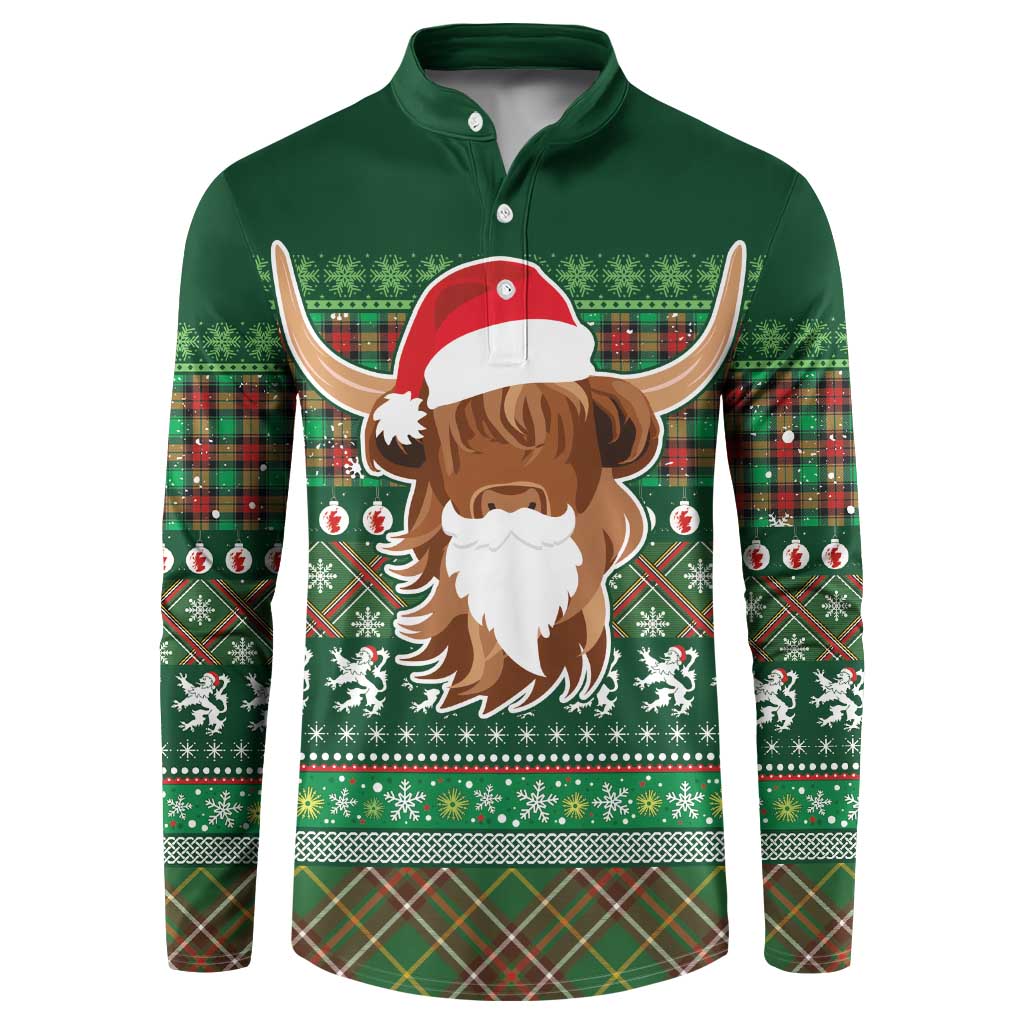 Scottish Christmas Button Sweatshirt Highland Cattle-Xmas Tartan Stripes Style Green Color - Wonder Print Shop
