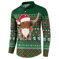 Scottish Christmas Button Sweatshirt Highland Cattle-Xmas Tartan Stripes Style Green Color - Wonder Print Shop