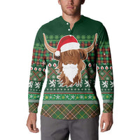 Scottish Christmas Button Sweatshirt Highland Cattle-Xmas Tartan Stripes Style Green Color - Wonder Print Shop