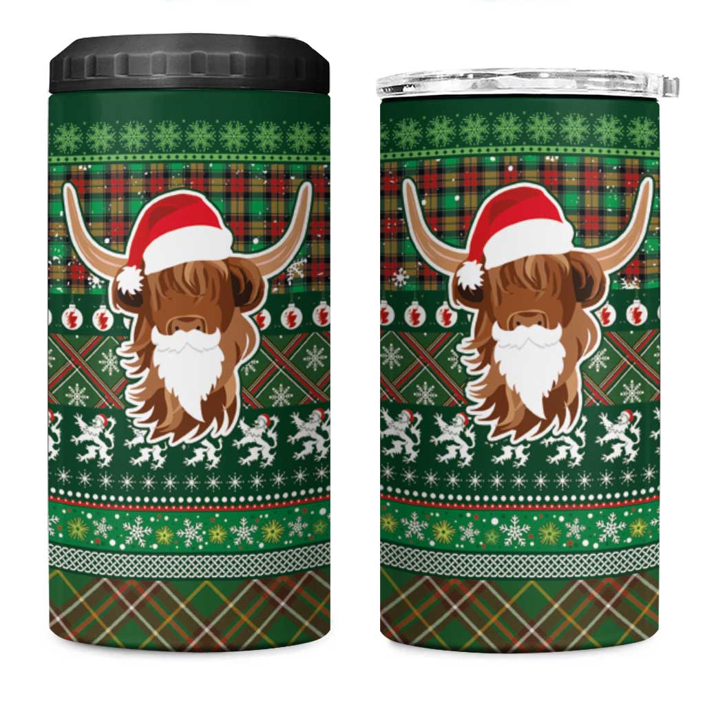 Scottish Christmas 4 in 1 Can Cooler Tumbler Highland Cattle-Xmas Tartan Stripes Style Green Color - Wonder Print Shop