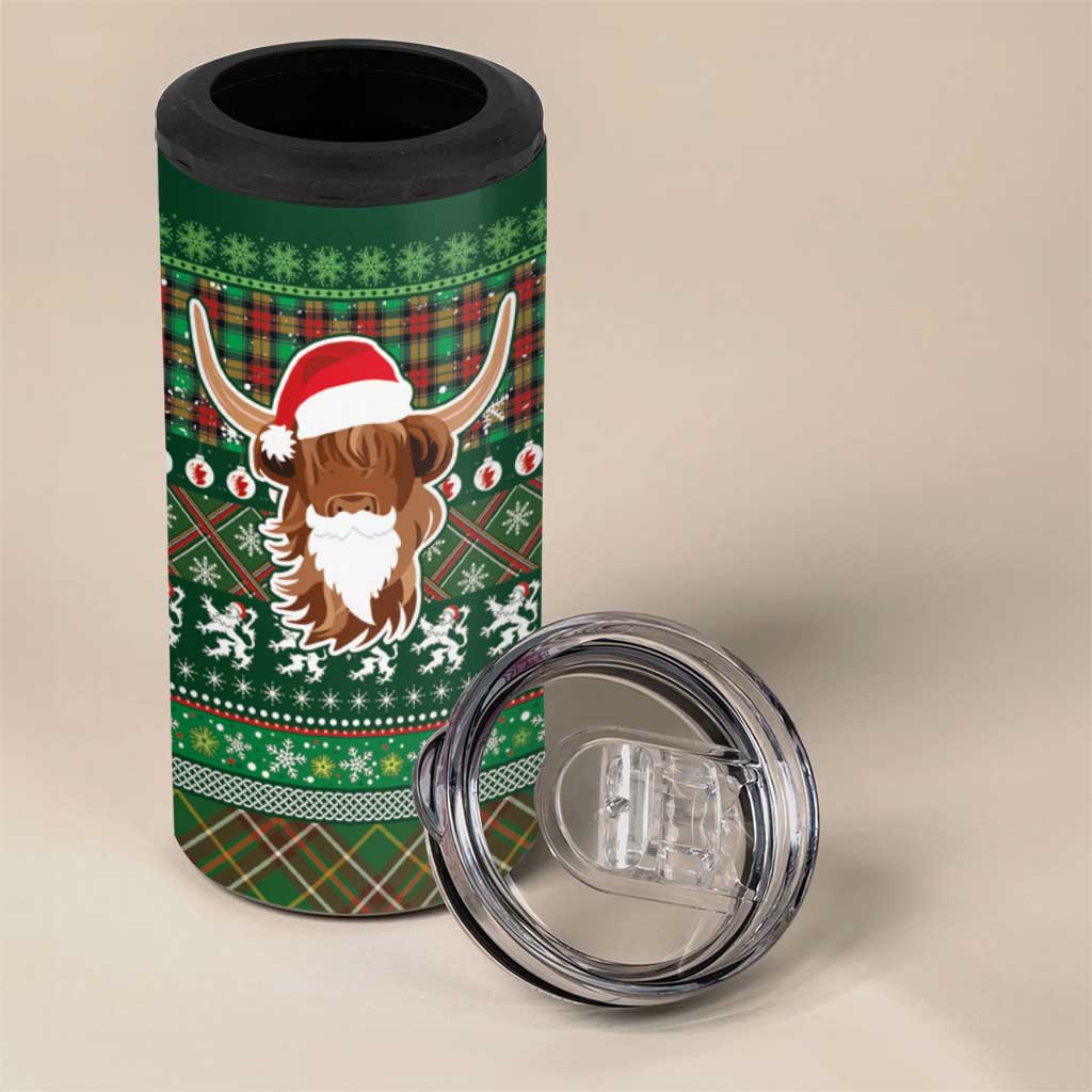 Scottish Christmas 4 in 1 Can Cooler Tumbler Highland Cattle-Xmas Tartan Stripes Style Green Color - Wonder Print Shop