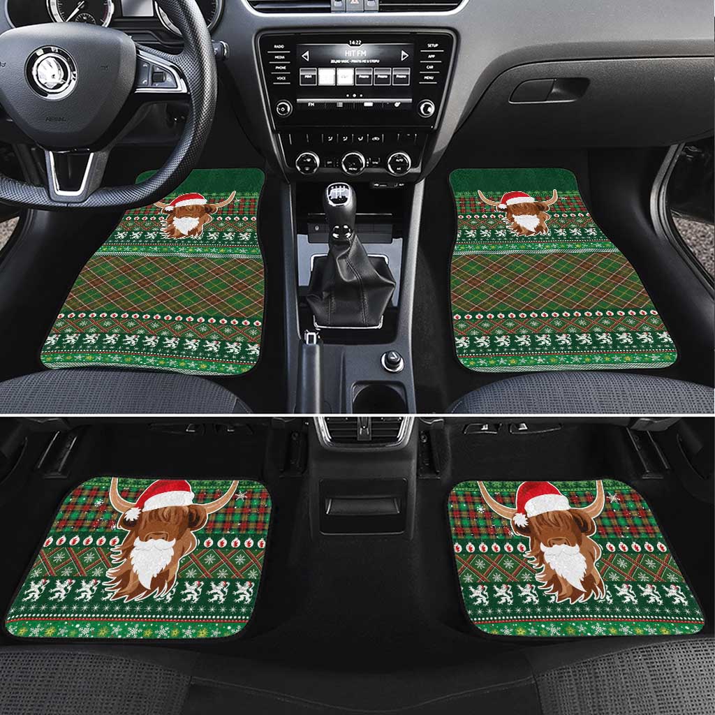 Scottish Christmas Car Mats Highland Cattle-Xmas Tartan Stripes Style Green Color - Wonder Print Shop