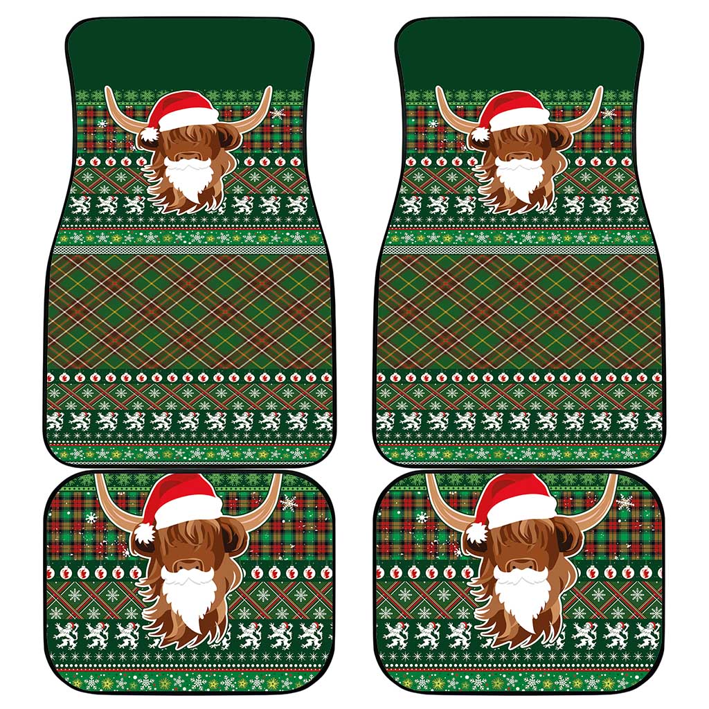 Scottish Christmas Car Mats Highland Cattle-Xmas Tartan Stripes Style Green Color - Wonder Print Shop
