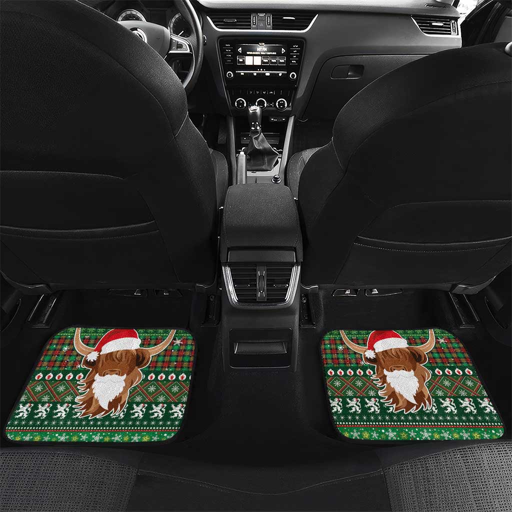 Scottish Christmas Car Mats Highland Cattle-Xmas Tartan Stripes Style Green Color - Wonder Print Shop