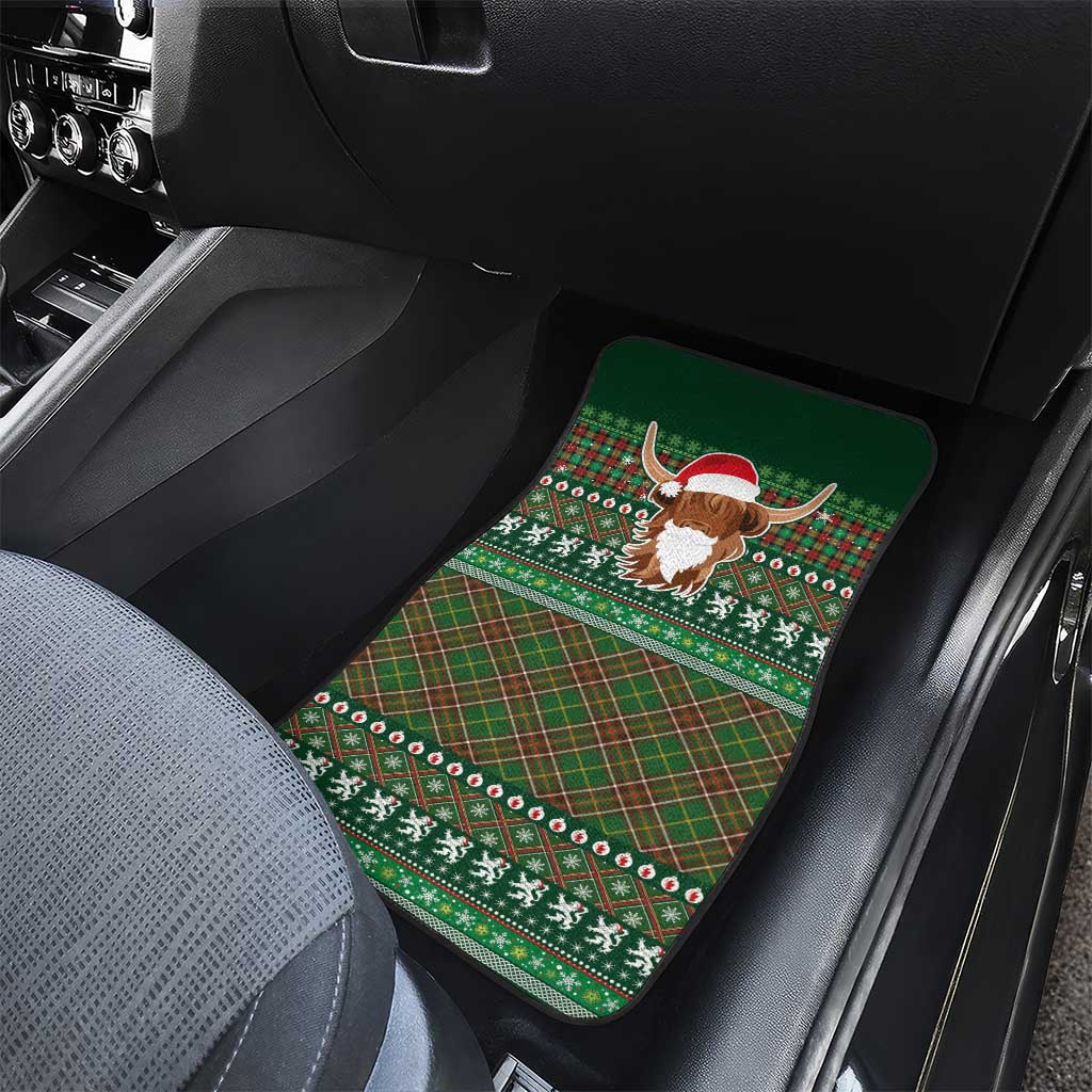 Scottish Christmas Car Mats Highland Cattle-Xmas Tartan Stripes Style Green Color - Wonder Print Shop
