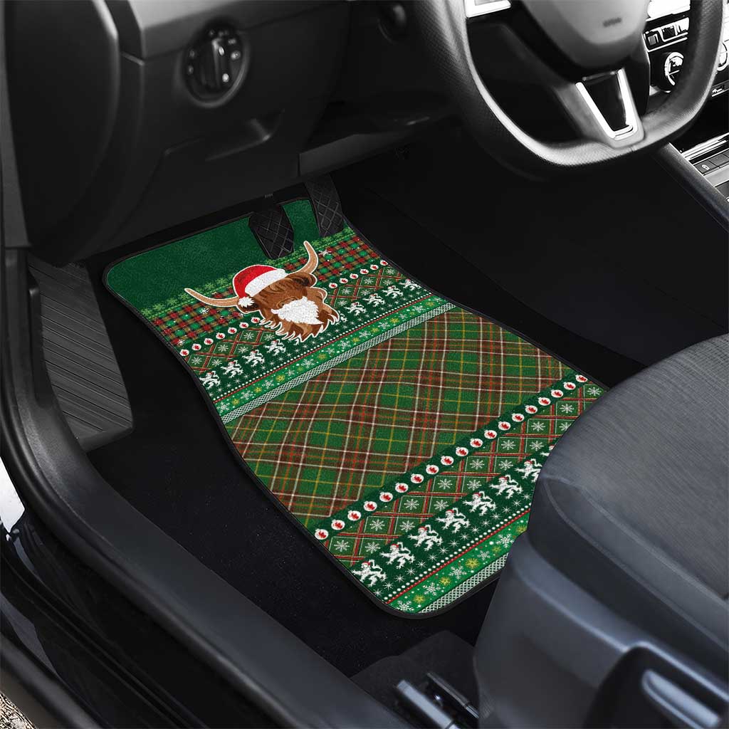 Scottish Christmas Car Mats Highland Cattle-Xmas Tartan Stripes Style Green Color - Wonder Print Shop