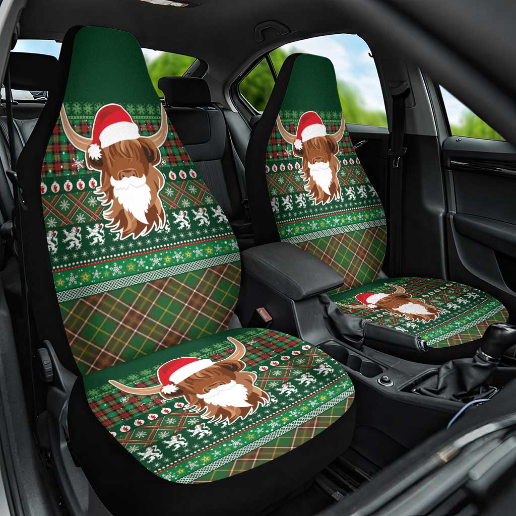 Scottish Christmas Car Seat Cover Highland Cattle-Xmas Tartan Stripes Style Green Color - Wonder Print Shop