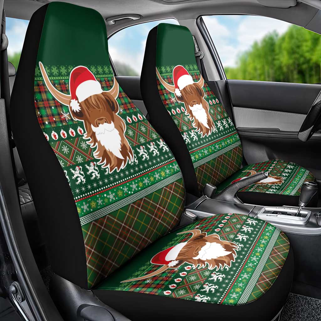 Scottish Christmas Car Seat Cover Highland Cattle-Xmas Tartan Stripes Style Green Color - Wonder Print Shop