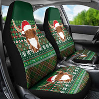 Scottish Christmas Car Seat Cover Highland Cattle-Xmas Tartan Stripes Style Green Color - Wonder Print Shop