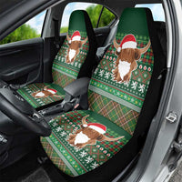 Scottish Christmas Car Seat Cover Highland Cattle-Xmas Tartan Stripes Style Green Color - Wonder Print Shop