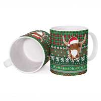Scottish Christmas Ceramic Mug Highland Cattle-Xmas Tartan Stripes Style Green Color - Wonder Print Shop
