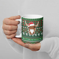 Scottish Christmas Ceramic Mug Highland Cattle-Xmas Tartan Stripes Style Green Color - Wonder Print Shop
