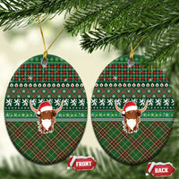 Scottish Christmas Ceramic Ornament Highland Cattle-Xmas Tartan Stripes Style Green Color - Wonder Print Shop