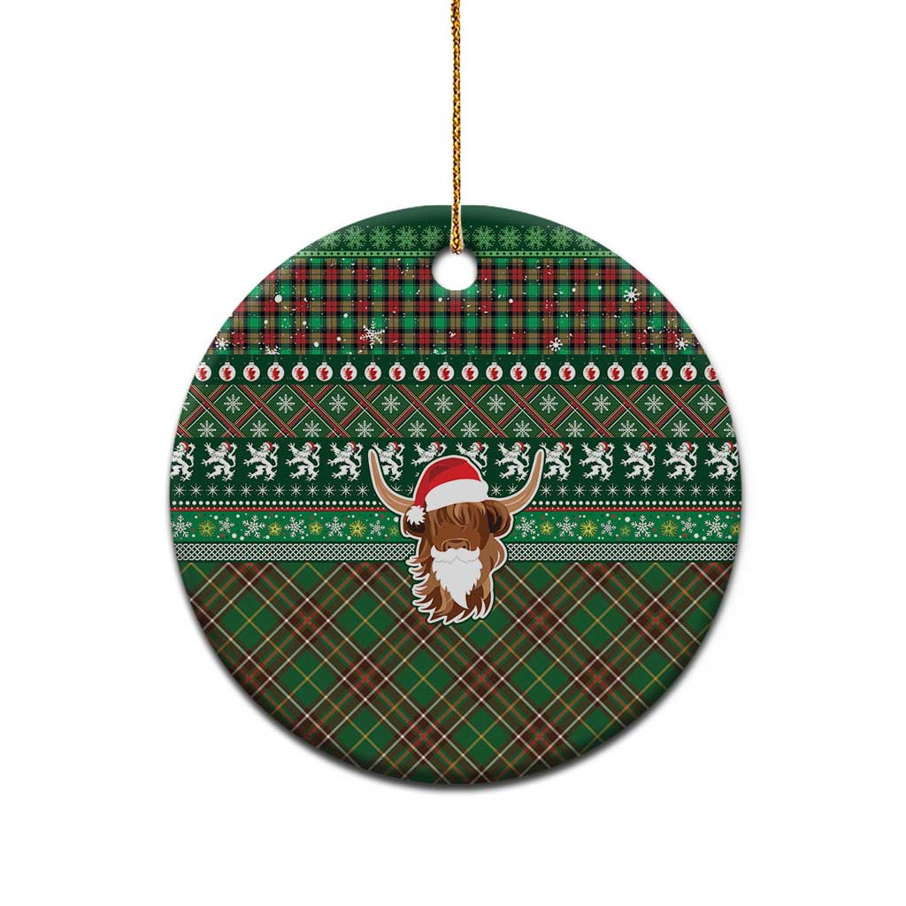 Scottish Christmas Ceramic Ornament Highland Cattle-Xmas Tartan Stripes Style Green Color - Wonder Print Shop