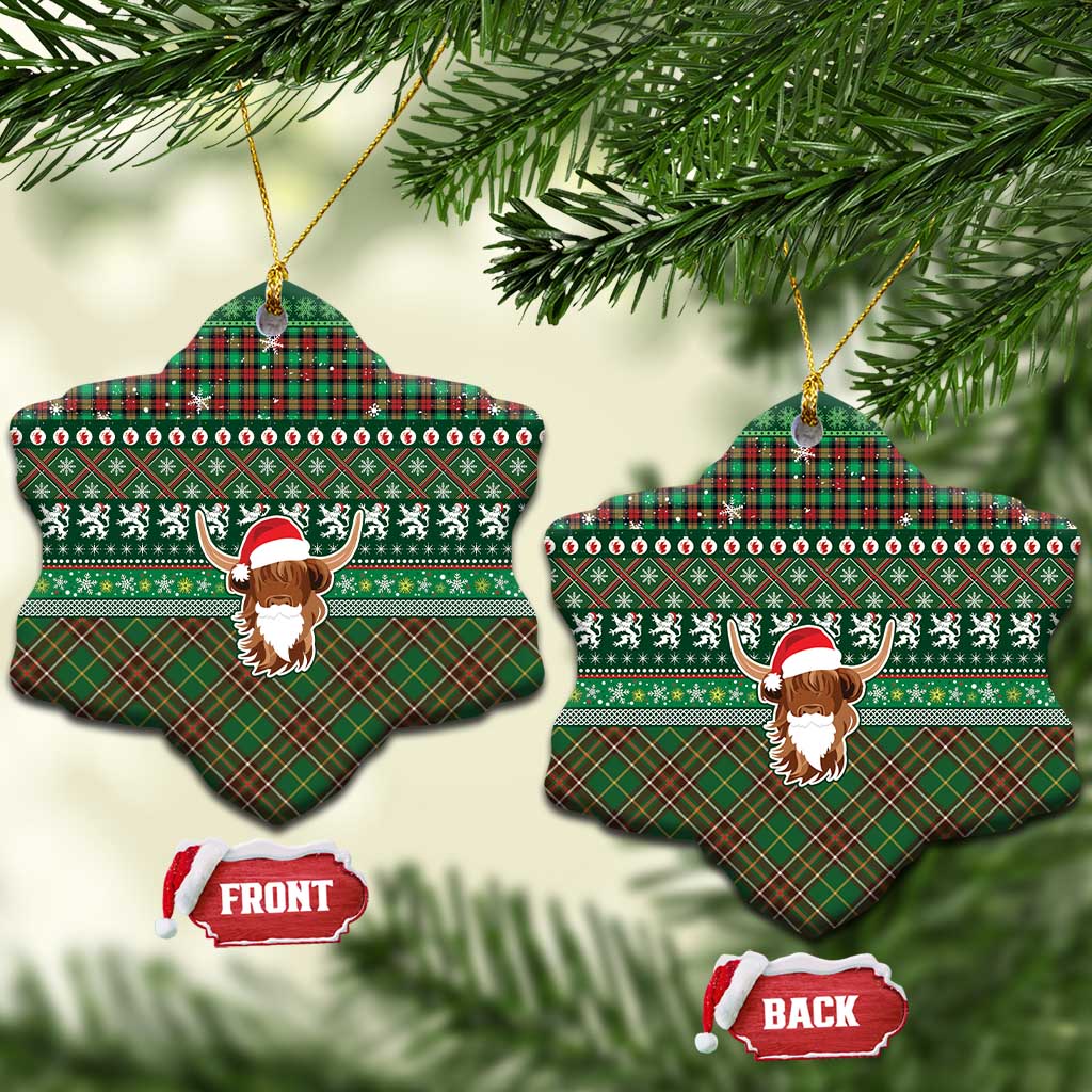 Scottish Christmas Ceramic Ornament Highland Cattle-Xmas Tartan Stripes Style Green Color - Wonder Print Shop