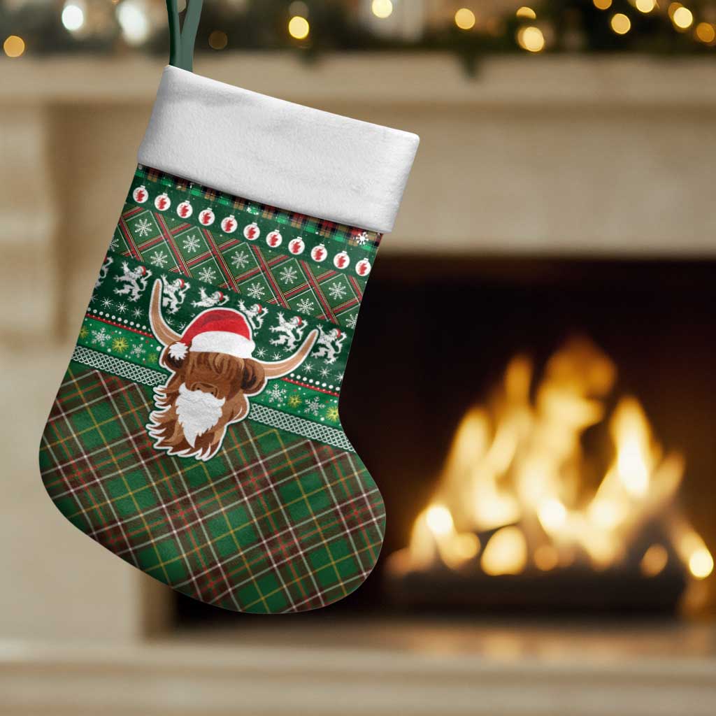 Scottish Christmas Stocking Highland Cattle-Xmas Tartan Stripes Style Green Color - Wonder Print Shop