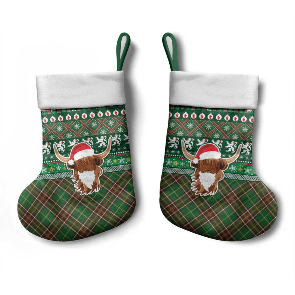Scottish Christmas Stocking Highland Cattle-Xmas Tartan Stripes Style Green Color - Wonder Print Shop