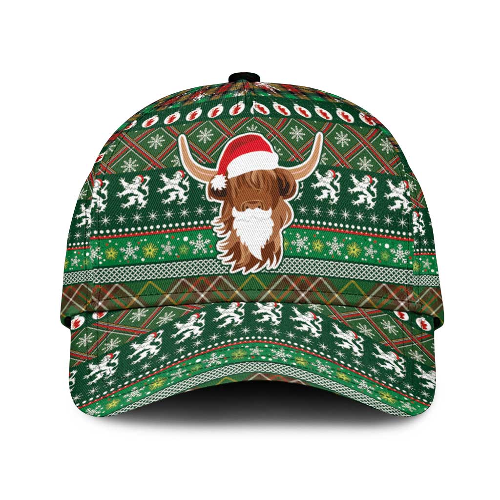Scottish Christmas Classic Cap Highland Cattle-Xmas Tartan Stripes Style Green Color - Wonder Print Shop