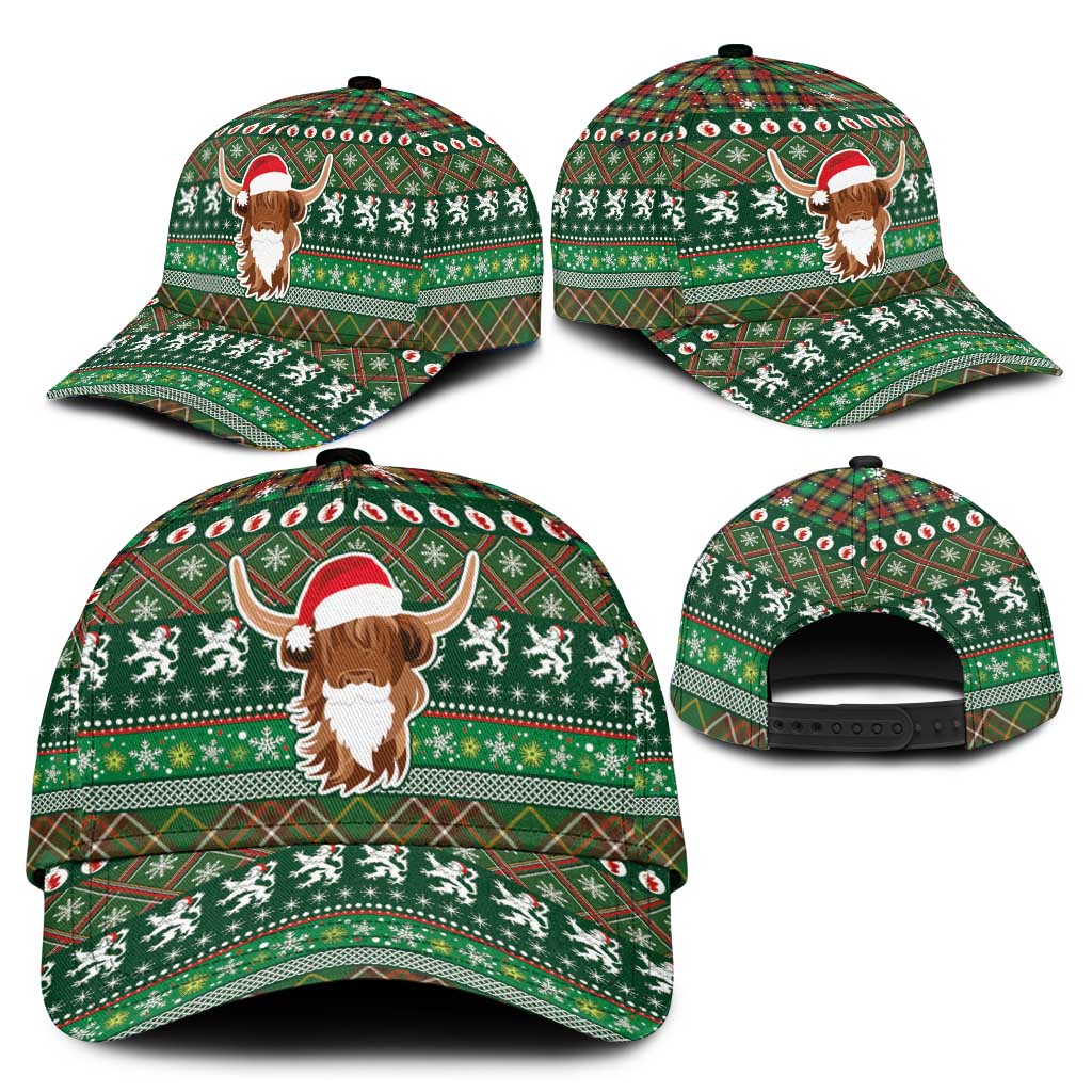 Scottish Christmas Classic Cap Highland Cattle-Xmas Tartan Stripes Style Green Color - Wonder Print Shop