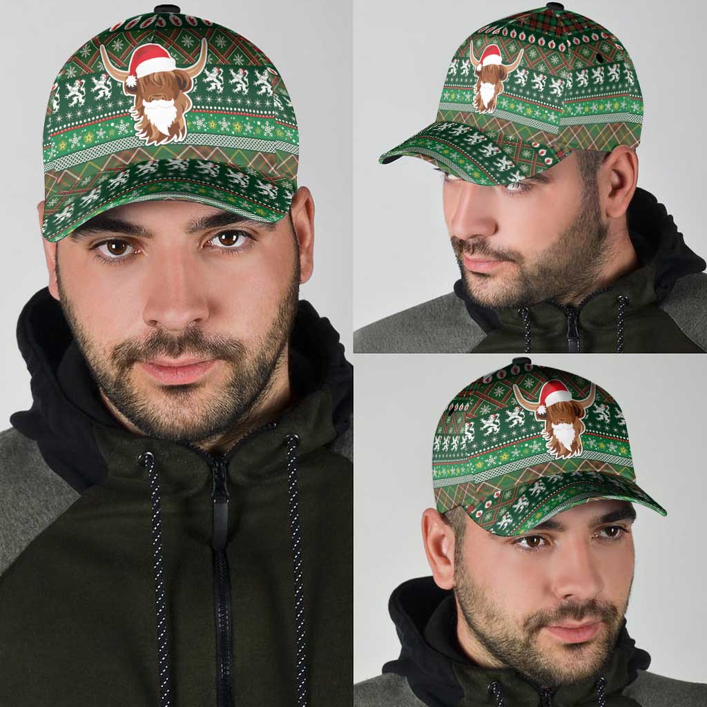 Scottish Christmas Classic Cap Highland Cattle-Xmas Tartan Stripes Style Green Color - Wonder Print Shop