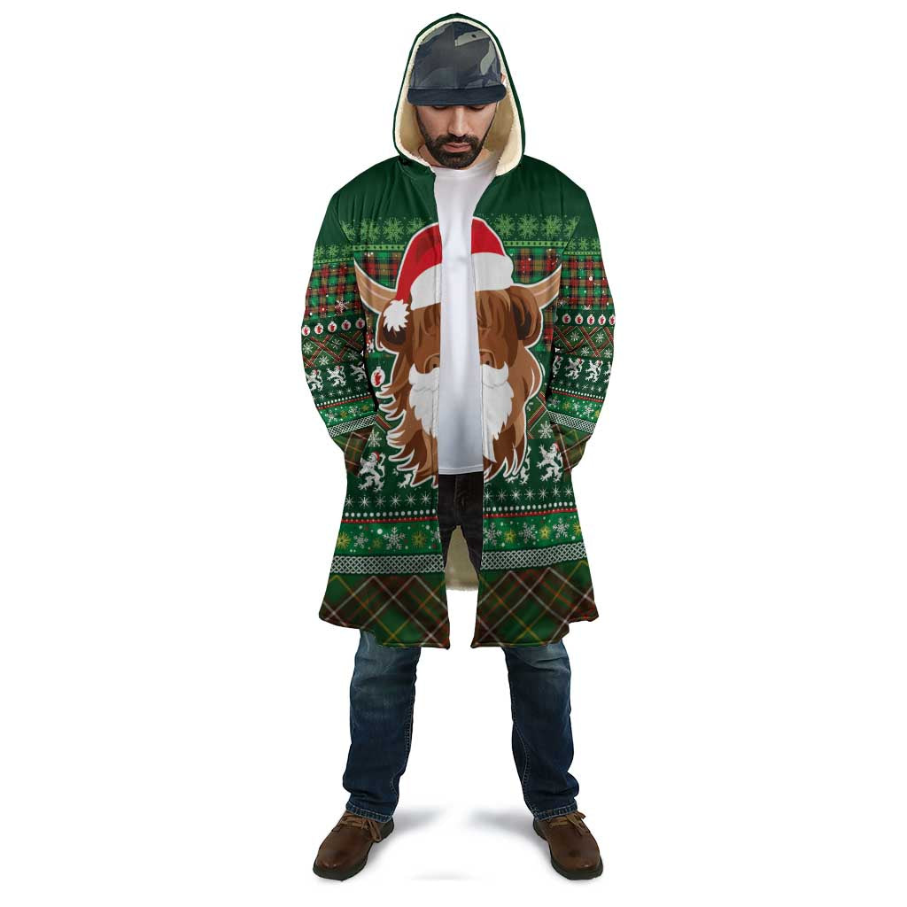 Scottish Christmas Cloak Highland Cattle-Xmas Tartan Stripes Style Green Color - Wonder Print Shop