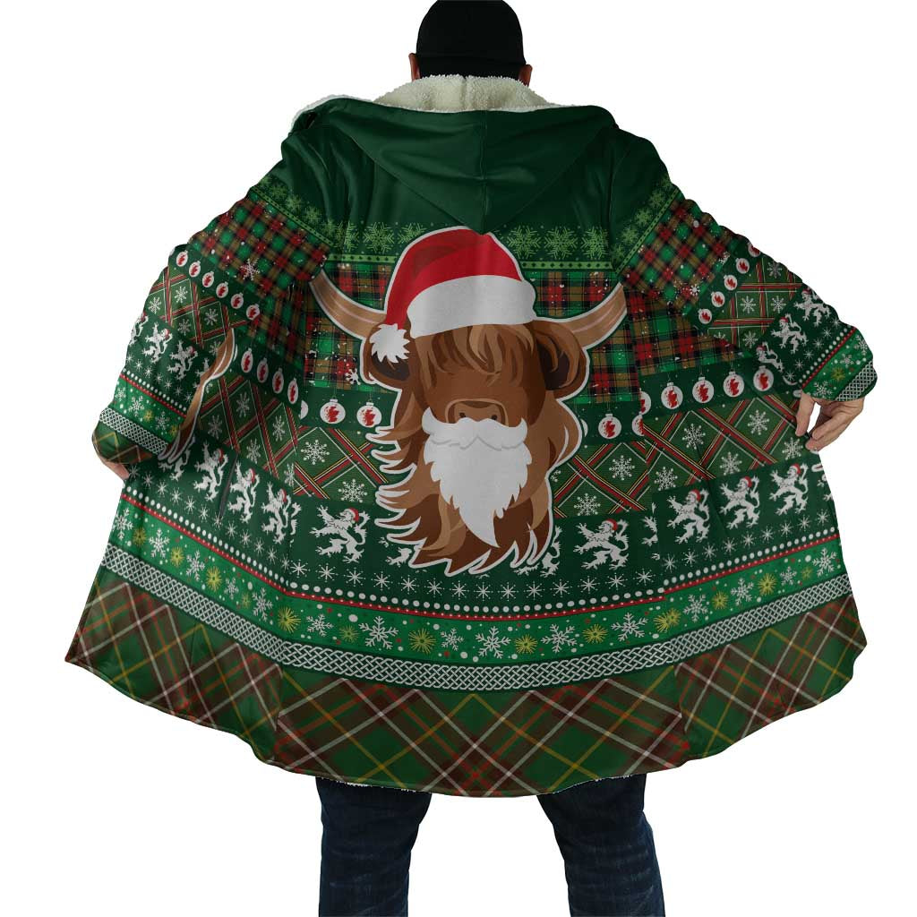 Scottish Christmas Cloak Highland Cattle-Xmas Tartan Stripes Style Green Color - Wonder Print Shop