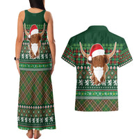Scottish Christmas Couples Matching Tank Maxi Dress and Hawaiian Shirt Highland Cattle-Xmas Tartan Stripes Style Green Color - Wonder Print Shop