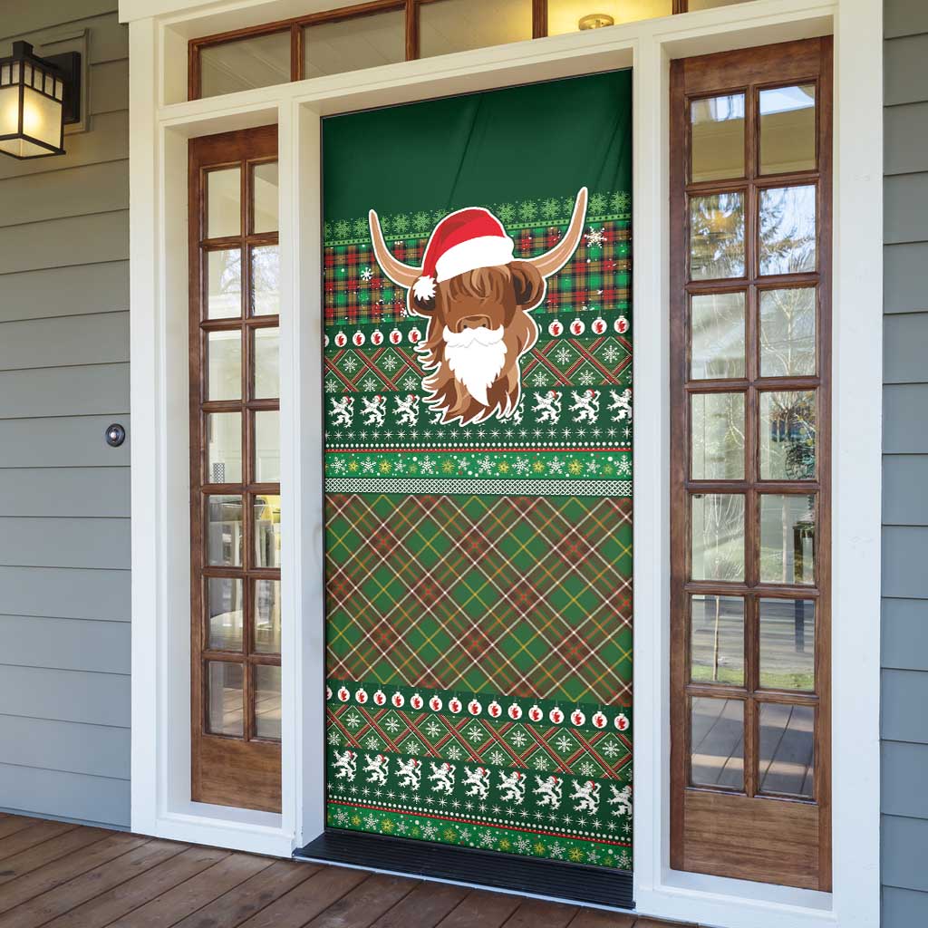 Scottish Christmas Door Cover Highland Cattle-Xmas Tartan Stripes Style Green Color - Wonder Print Shop