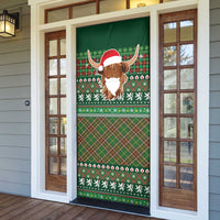 Scottish Christmas Door Cover Highland Cattle-Xmas Tartan Stripes Style Green Color - Wonder Print Shop