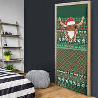 Scottish Christmas Door Cover Highland Cattle-Xmas Tartan Stripes Style Green Color - Wonder Print Shop