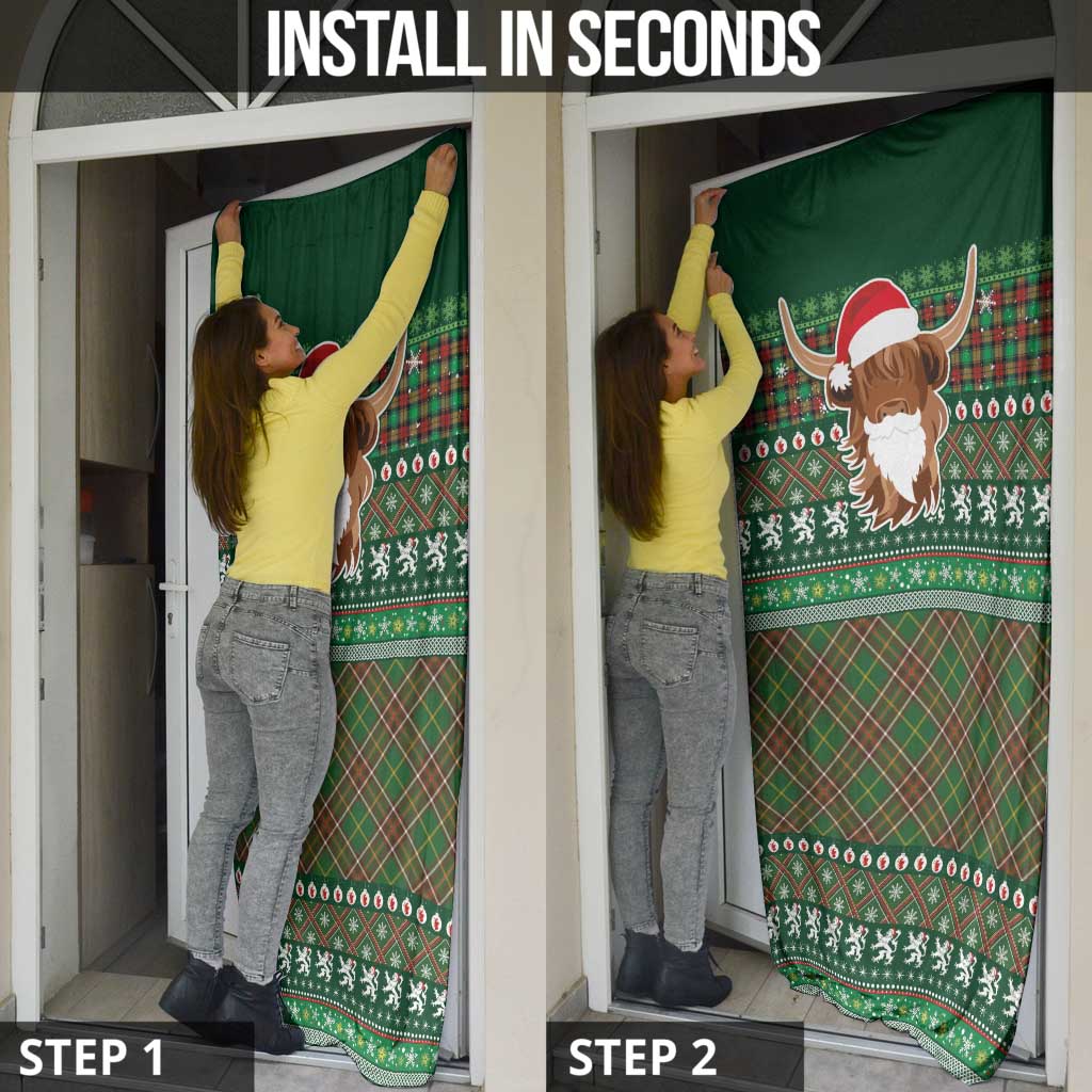 Scottish Christmas Door Cover Highland Cattle-Xmas Tartan Stripes Style Green Color - Wonder Print Shop