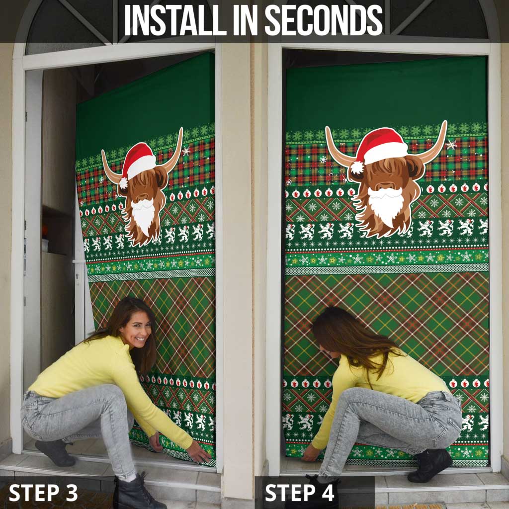 Scottish Christmas Door Cover Highland Cattle-Xmas Tartan Stripes Style Green Color - Wonder Print Shop