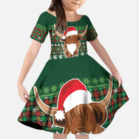 Scottish Christmas Family Matching Long Sleeve Bodycon Dress and Hawaiian Shirt Highland Cattle-Xmas Tartan Stripes Style Green Color - Wonder Print Shop