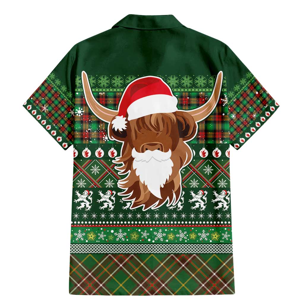 Scottish Christmas Family Matching Mermaid Dress and Hawaiian Shirt Highland Cattle-Xmas Tartan Stripes Style Green Color - Wonder Print Shop