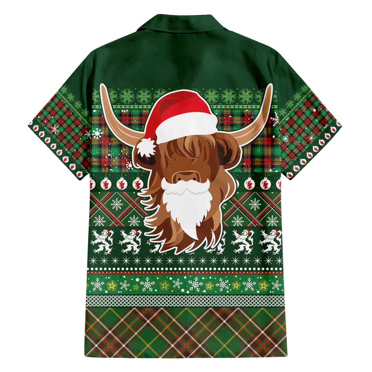 Scottish Christmas Family Matching Off The Shoulder Long Sleeve Dress and Hawaiian Shirt Highland Cattle-Xmas Tartan Stripes Style Green Color - Wonder Print Shop