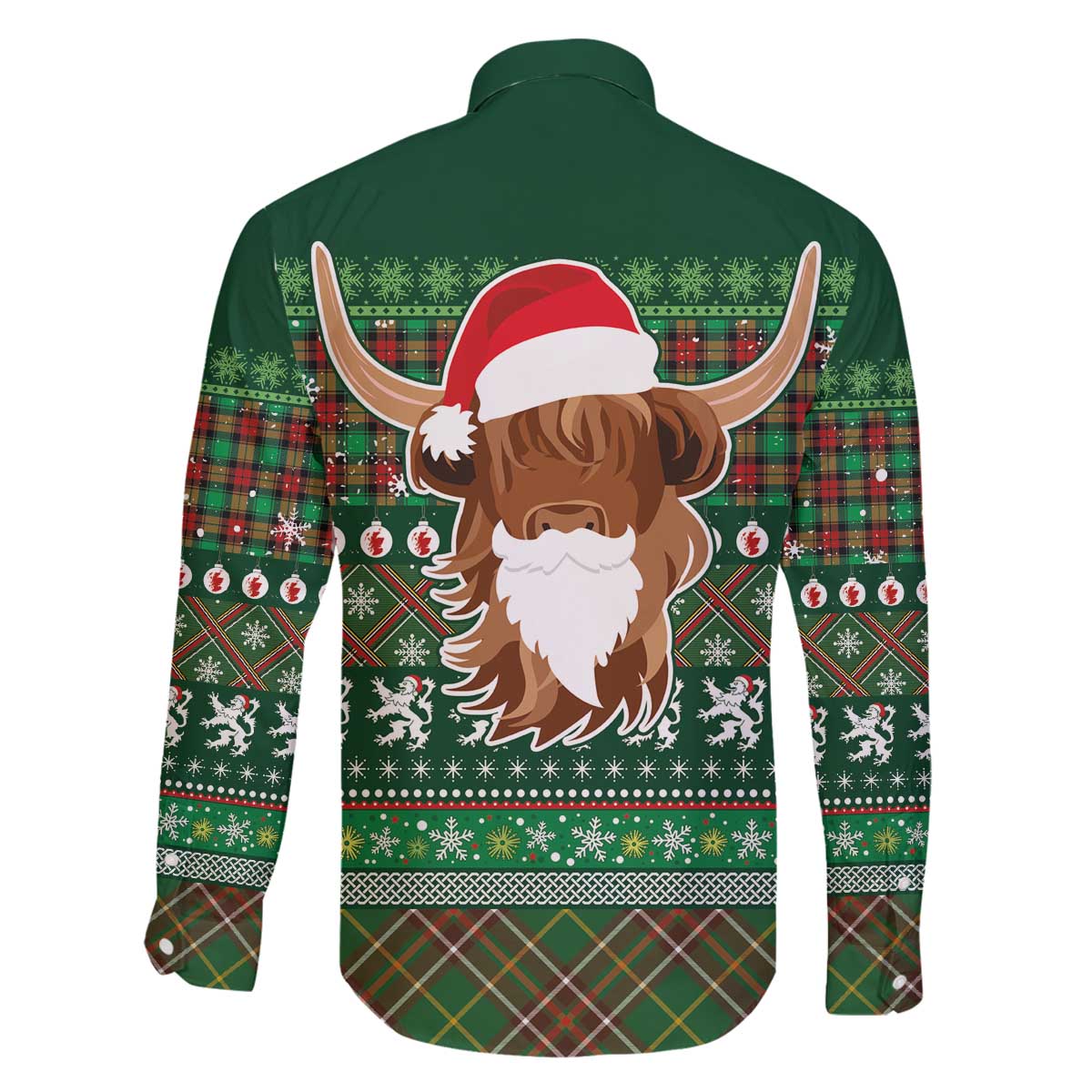 Scottish Christmas Family Matching Off The Shoulder Long Sleeve Dress and Hawaiian Shirt Highland Cattle-Xmas Tartan Stripes Style Green Color - Wonder Print Shop