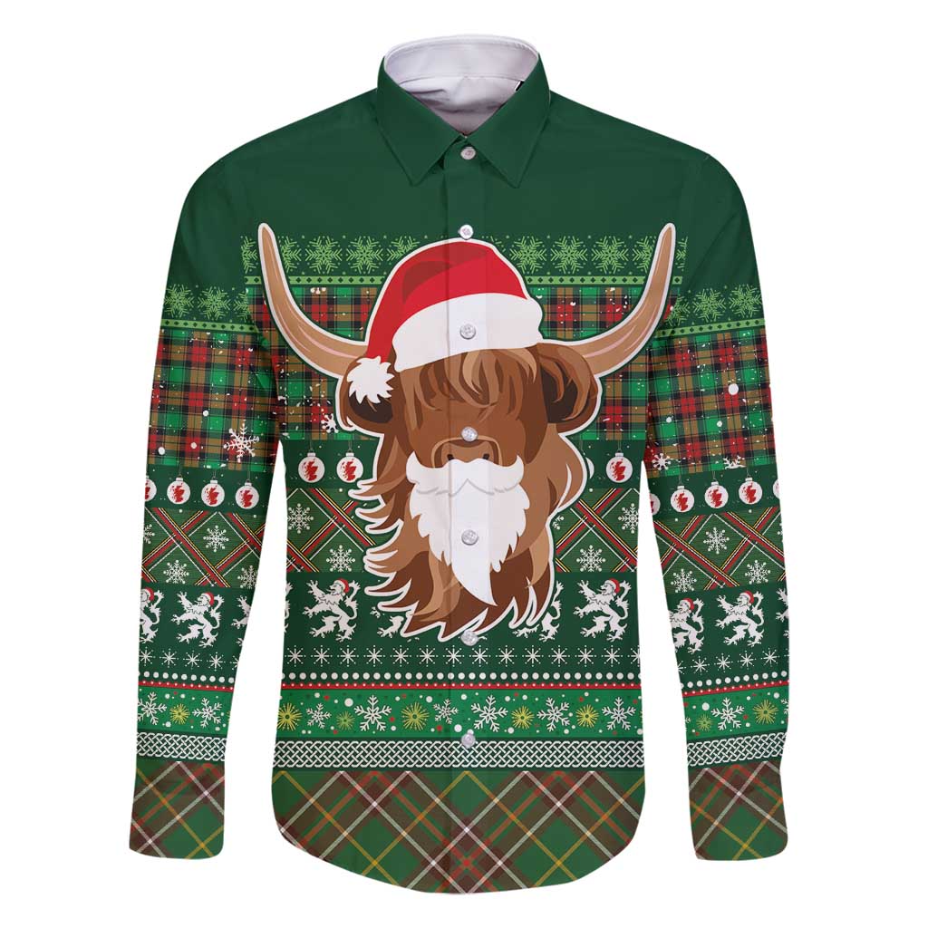 Scottish Christmas Family Matching Off Shoulder Maxi Dress and Hawaiian Shirt Highland Cattle-Xmas Tartan Stripes Style Green Color - Wonder Print Shop