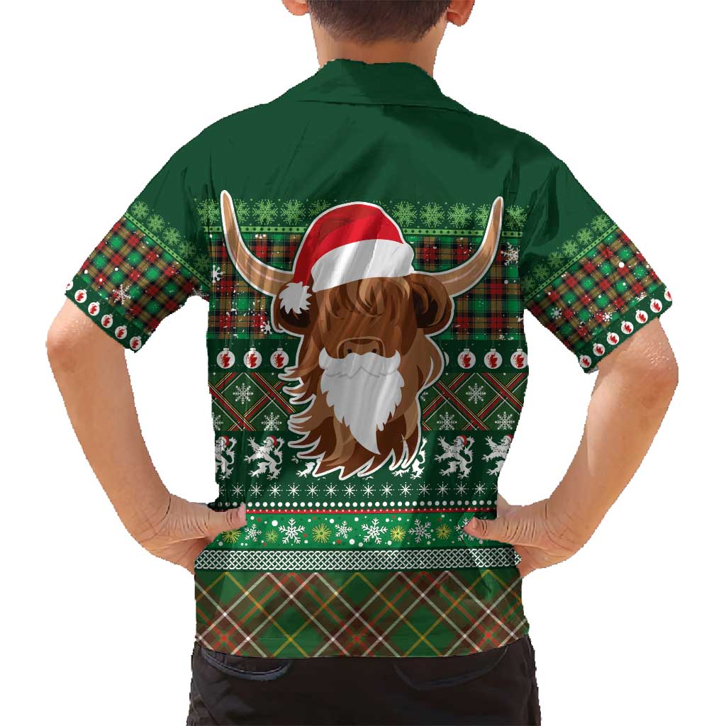 Scottish Christmas Family Matching Puletasi and Hawaiian Shirt Highland Cattle-Xmas Tartan Stripes Style Green Color - Wonder Print Shop