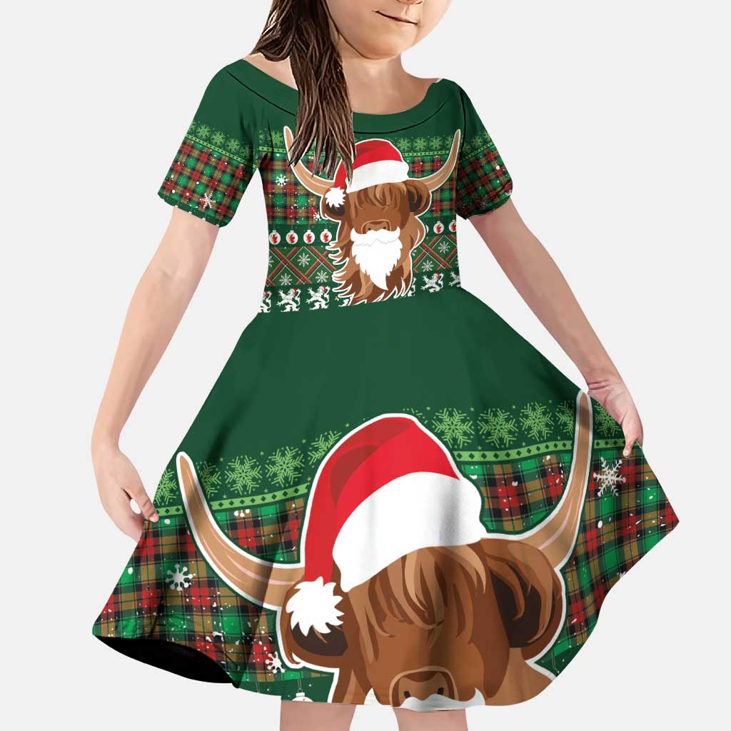Scottish Christmas Family Matching Puletasi and Hawaiian Shirt Highland Cattle-Xmas Tartan Stripes Style Green Color - Wonder Print Shop