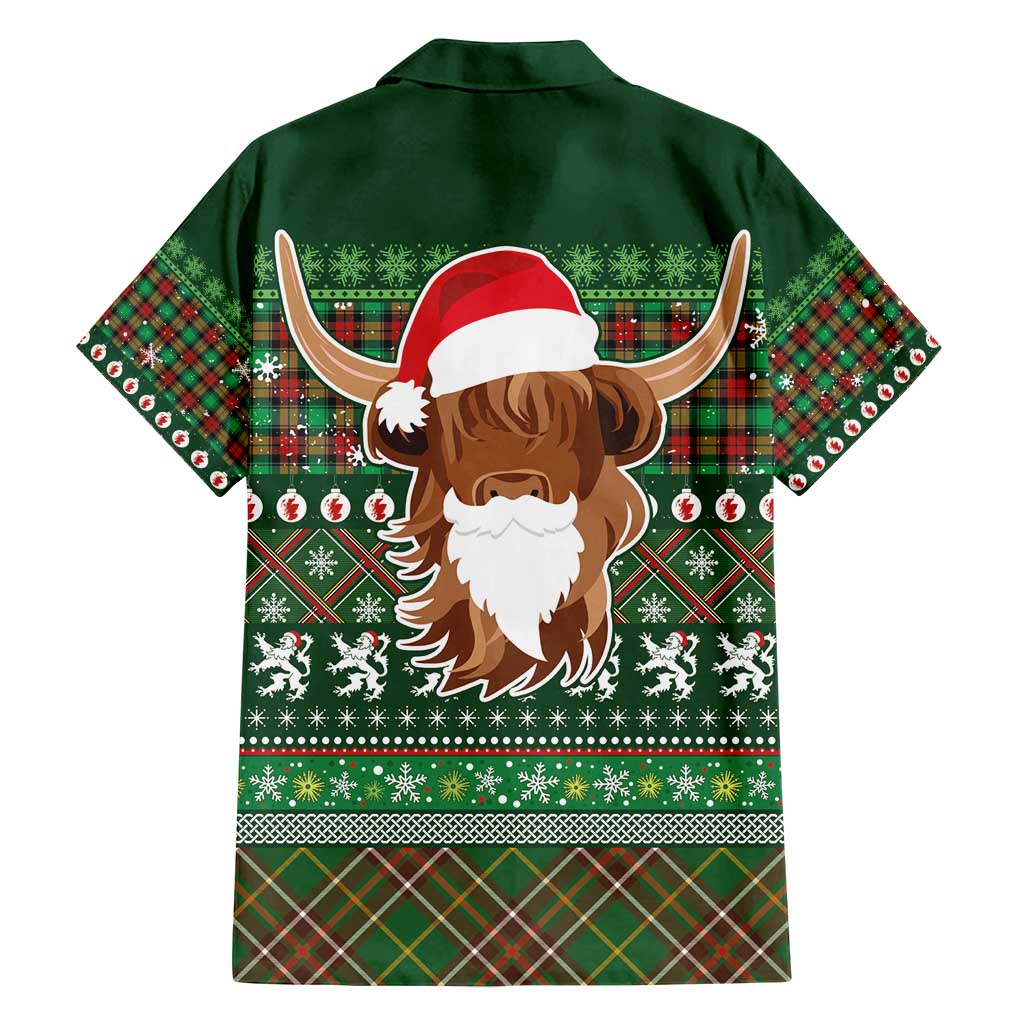Scottish Christmas Family Matching Puletasi and Hawaiian Shirt Highland Cattle-Xmas Tartan Stripes Style Green Color - Wonder Print Shop