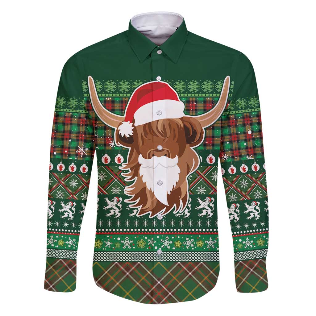 Scottish Christmas Family Matching Puletasi and Hawaiian Shirt Highland Cattle-Xmas Tartan Stripes Style Green Color - Wonder Print Shop