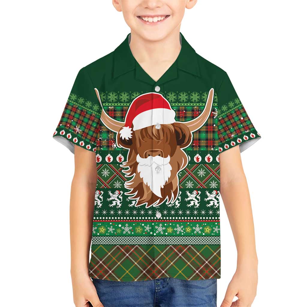 Scottish Christmas Family Matching Puletasi and Hawaiian Shirt Highland Cattle-Xmas Tartan Stripes Style Green Color - Wonder Print Shop