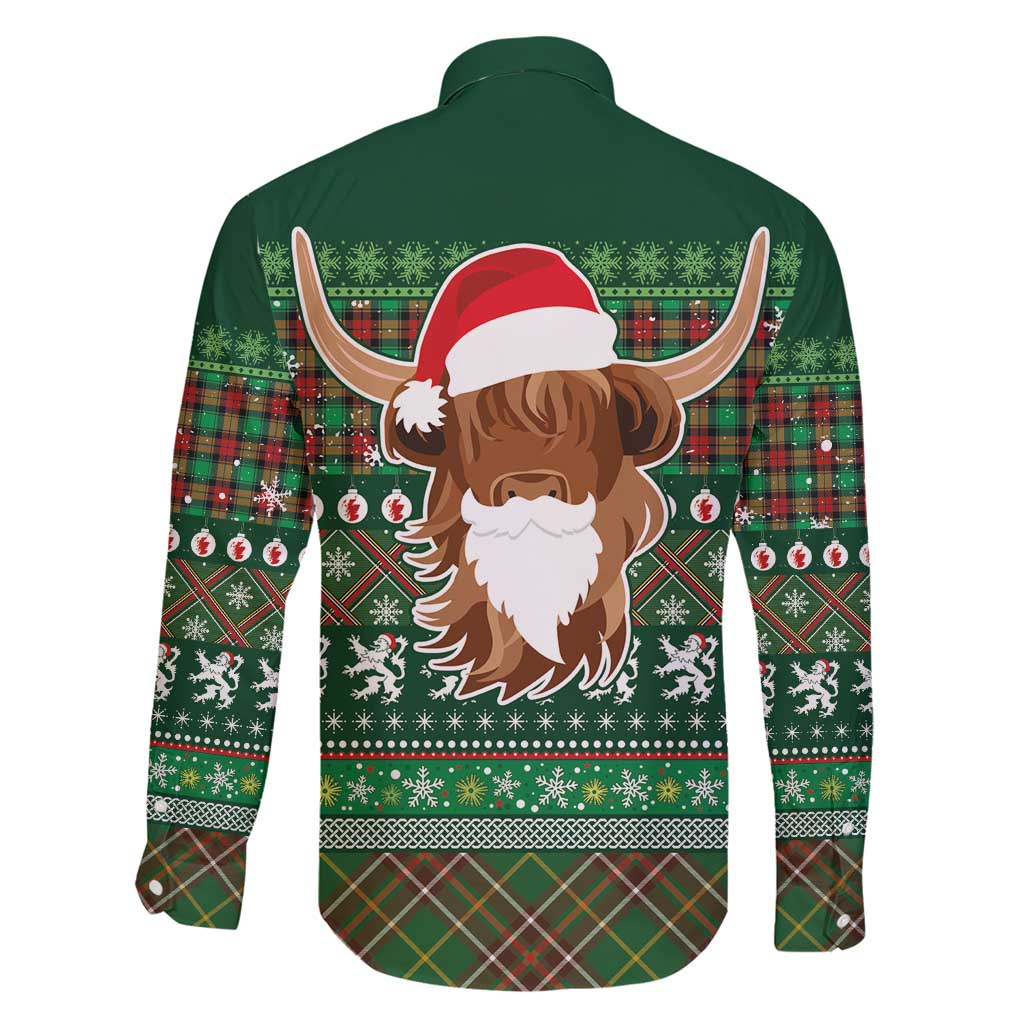 Scottish Christmas Family Matching Short Sleeve Bodycon Dress and Hawaiian Shirt Highland Cattle-Xmas Tartan Stripes Style Green Color - Wonder Print Shop