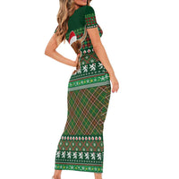 Scottish Christmas Family Matching Short Sleeve Bodycon Dress and Hawaiian Shirt Highland Cattle-Xmas Tartan Stripes Style Green Color - Wonder Print Shop